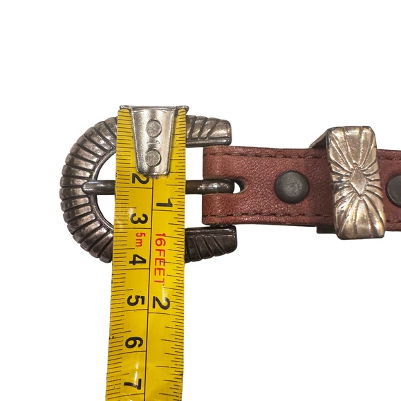 Justin Boots Western Concho Belt Leather Brown Silver Plate Women 28 Vintage - Picture 5 of 10